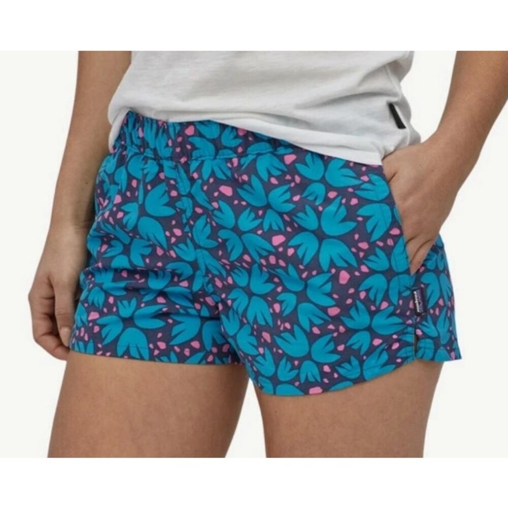 Patagonia womens barely baggies 2.5" blue floral shorts SM